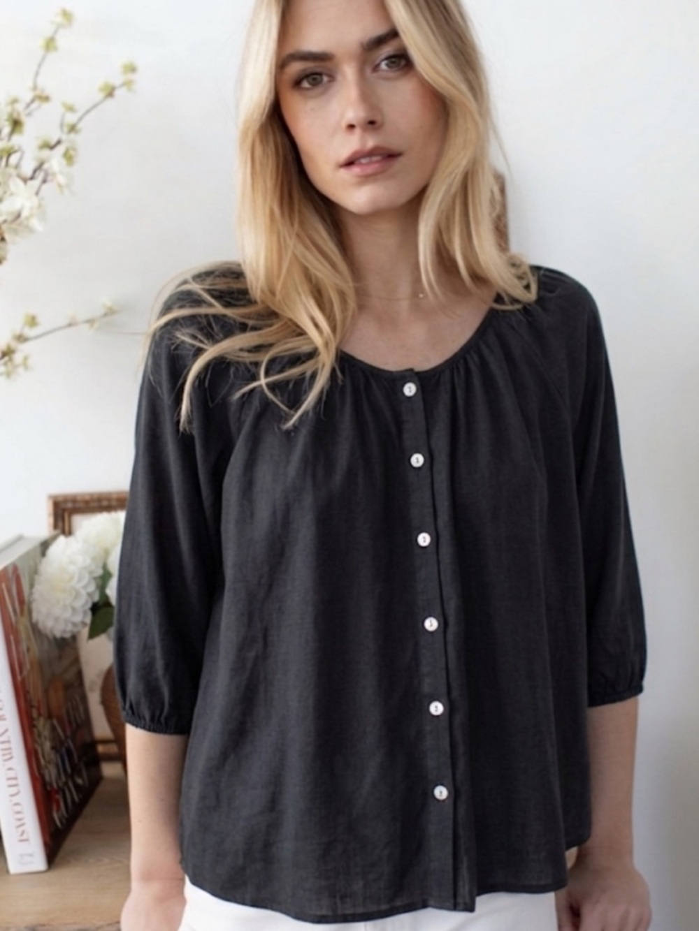 MAREA Sophie Blouse Cotton Black boxy oversized top small